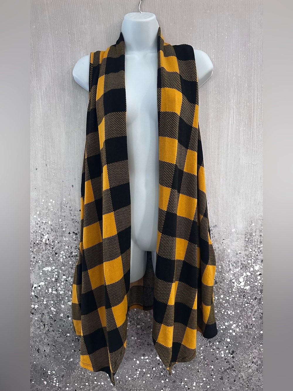 Yellow and Black Buffalo Plaid Open Vest